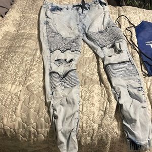 Rue21 Light Blue Washed Elastic Distressed & Ripped Jeans